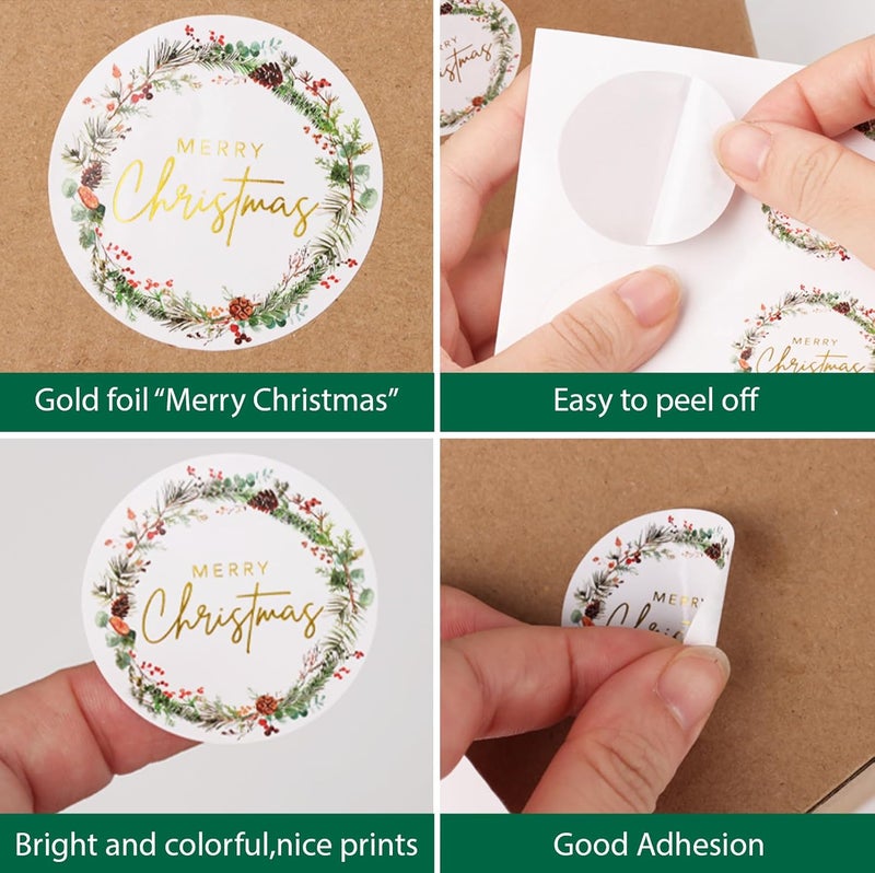 DLP 120pcs Merry Christmas Stickers for Cards Envelope Seals Gold Foil Large Round Adhesive Holiday Stickers for Invitation Gift Bags Box Sealing Parcel - Image 4